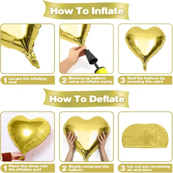 Gold Heart Balloons,12Pcs 18 Inch Metallic Gold Foil Mylar Love Heart Shaped Balloons for Birthday Party Wedding Engagement Anniversary Graduation Celebration Baby Shower Valentines Day Decorations {3}