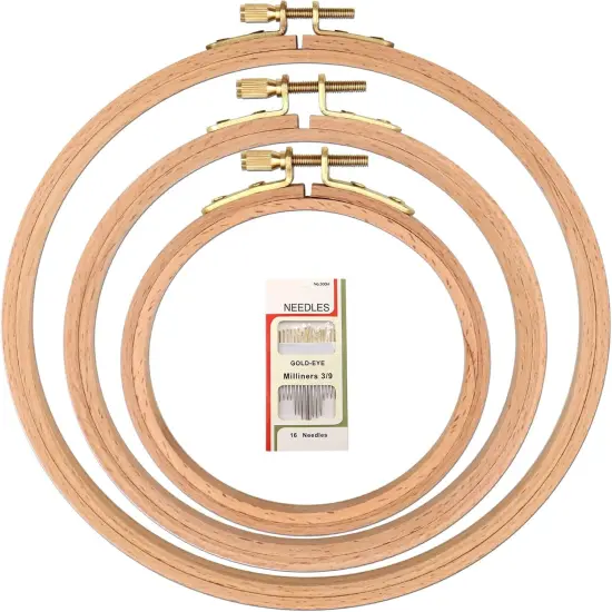 3 Pcs 3 Sizes Beech Wood Embroidery Hoops, Cross Stitch Hoop Wooden Circle for Embroidery, Cross Stitch, Needlework, Art Craft Sewing and Hanging, Wedding Wreath Decoration {1}