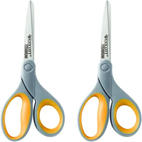 Soft Handle Titanium Bonded Scissors For Office & Home, Gray/Yellow, 4 Pack {4}