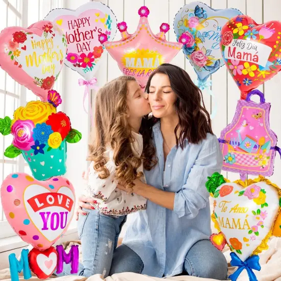 12 Pcs Mother's Day Foil Balloons, Happy Mom Mama Balloons, Mother's Day Heart Mylar Balloon for Best Ever Mom Party Birthday Decorations Supplies {2}