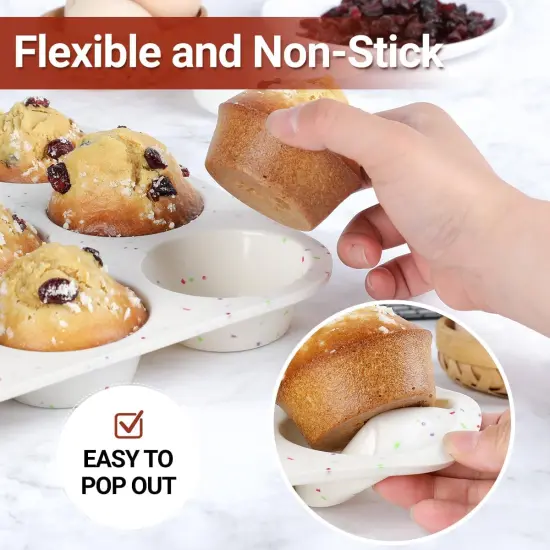 Silicone Muffin Pan, Cupcake Pan 12 Cups Regular Size Muffin Tin Non Stick Muffin Pan for Baking Banana Muffin, Cupcake, Egg Muffin 2 Pack Confetti {5}