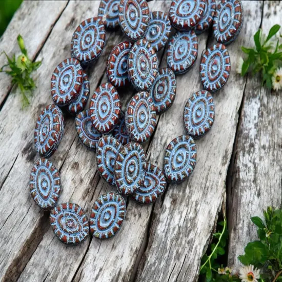 *10* 14x11mm Turquoise Washed Opaque Red Mystic Eye Beads {3}