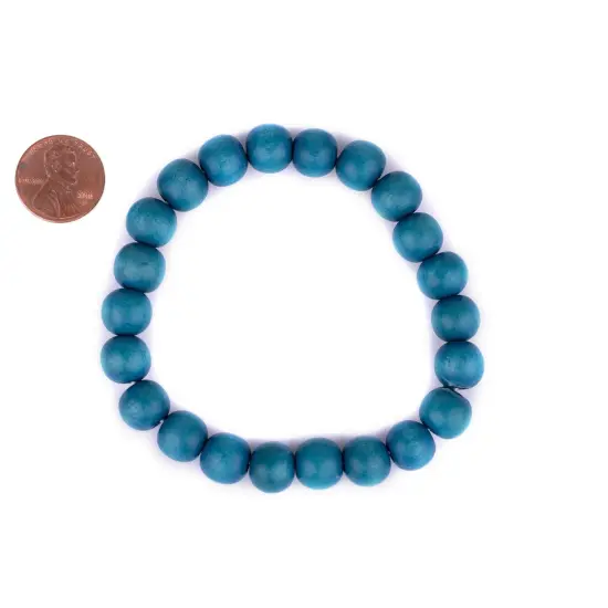 The Bead Chest Wood Stretch Bracelet, Aqua Blue - Stackable Beaded Jewelry, Unisex for Men & Women {2}