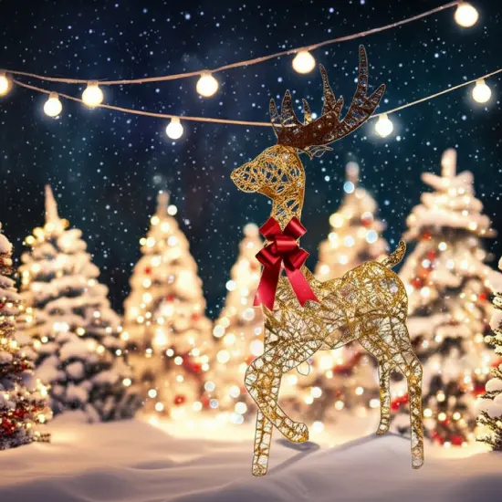 Pre-Lit Champagne Woven Reindeer 48" Tall Christmas Deer with 105 Warm LED Lights for Yard & Home {5}