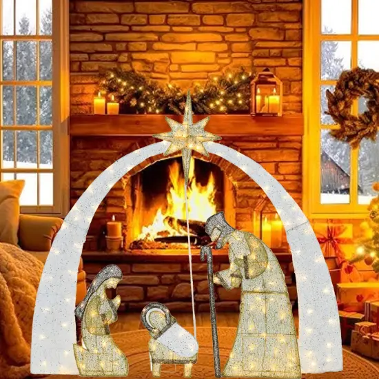 Nativity Scene 54 Inch, Pre-Lit Christ Birth Display with 115 Warm White LED Lights {4}