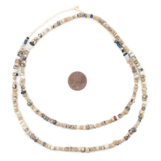 The Bead Chest Mottled White Ancient Djenne Nila Glass Beads 4mm Mali African Seed 26 Inch Strand Handmade {2}
