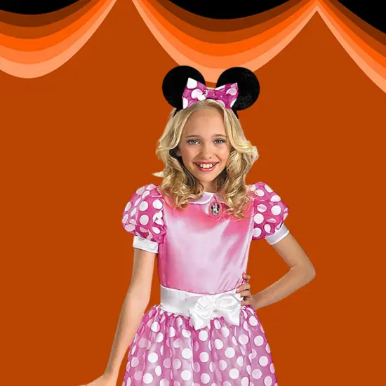 Girls Pink Minnie Mouse Costume Polka Dot Dress with Headband Toddler {6}