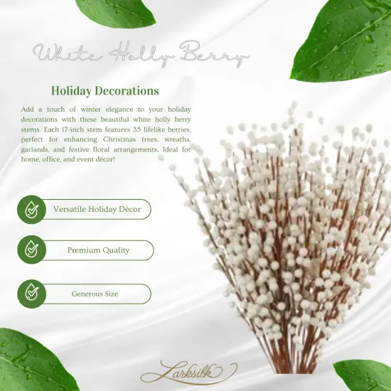 24-Pack White Holly Berry Stems with 35 Lifelike Berries | 17-Inch | Festive Holiday Decor | Trees, Wreaths, & Garlands | Christmas Picks | Home & Office Decor, Floral Home by Artificial Flowers {5}
