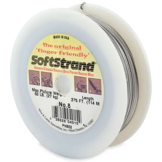 Softstrand, Uncoated Stranded Stainless Steel Picture Wrapping Wire, Size #8, 60 lb / 27 kg, 375 ft / 114 m {3}