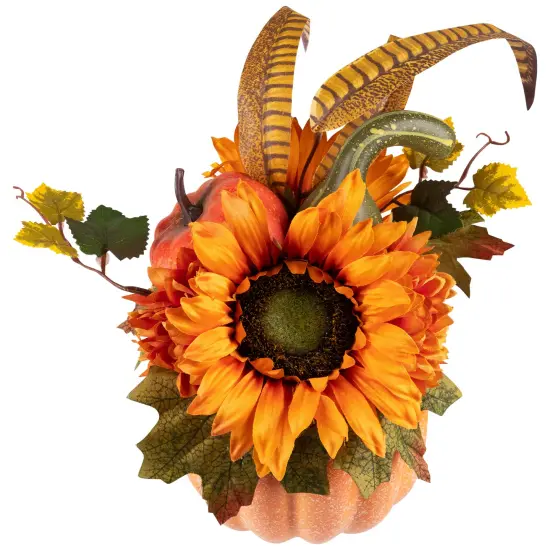 Northlight Sunflower and Gourds in Pumpkin Fall Harvest Decoration - 14.75" Orange {7}