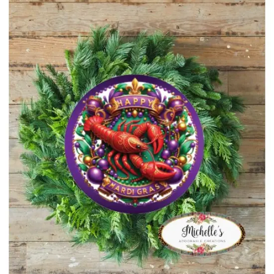 Happy Mardi Gras Crawdad Round Sign {3}
