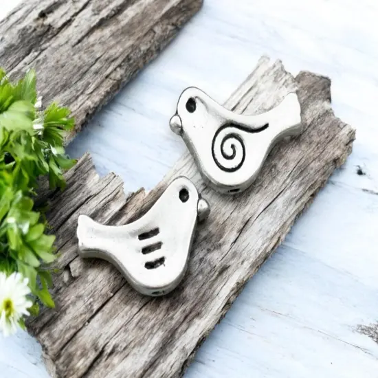 *50* 9x15mm Antique Silver Bird Beads {2}