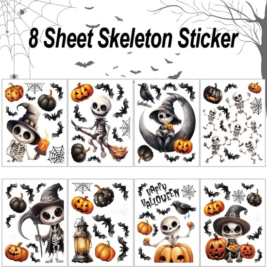 8 Sheet Spooky Skeleton Halloween Window Clings {2}
