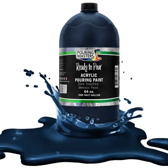 Pouring Masters Dark Sapphire Blue Metallic Pearl Ready to Pour Acrylic Pouring Paint - Premium 64-Ounce Pre-Mixed Fluid Acrylic Paint - Fluid Art Supplies for Canvas, Wood, Paper, Tile & Rocks {1}
