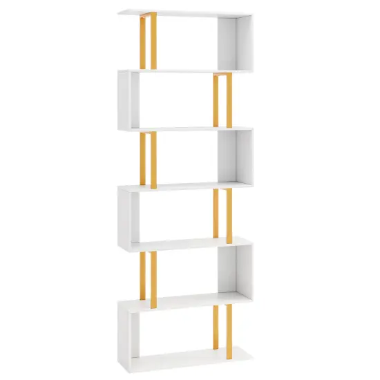 White-Gold Geometric Bookcase with Metal Frame and Anti-tipping Kits {1}