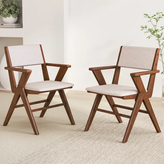 Wooden Dining Chair with Rubber Wood Frame Set of 2-Walnut {3}