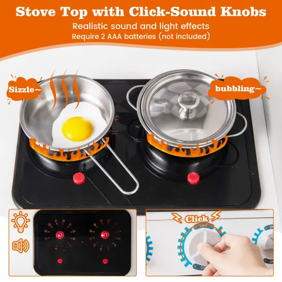 Pretend Play Kitchen for Kids Aged 3+ with Real Sounds and Lights-White {6}