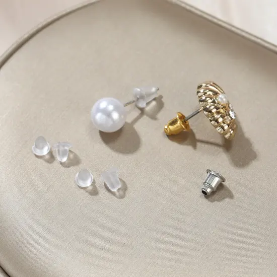 12 Styles 600 Pcs Earring Backs for Studs, Clear Plastic Earrings Hypoallergenic Metal Rubber Silicone Earring Backs Bullet Clutch Stoppers Replacement Kits for Fish Hook Earring Studs Hoops {4}