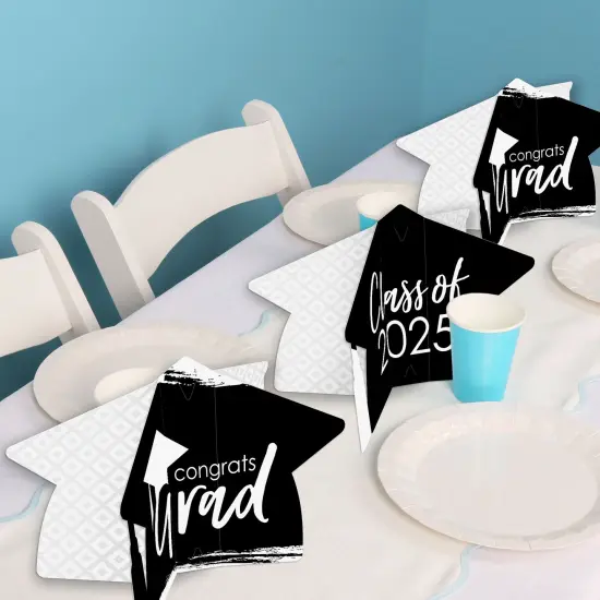Big Dot of Happiness 8 Count Black and White Graduation 3D Centerpiece Table Decorations, Freestanding Class of 2025 Grad Party Centerpieces {6}