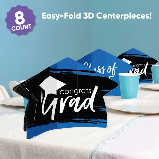 Big Dot of Happiness 8 Count Blue Graduation 3D Centerpiece Table Decorations, Freestanding Class of 2025 Grad Party Centerpieces {3}