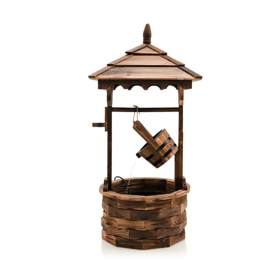Patio Wooden Water Fountain with Electric Pump-Brown {3}