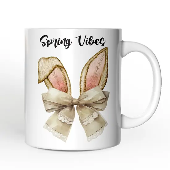Coquette Bow Bunny Ears Mug, Aesthetic Spring Vibes Gift {3}