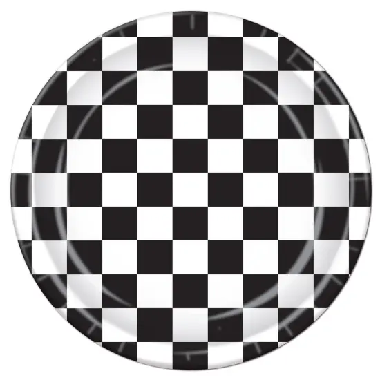 96 Pack Bulk Black and White Checkered Party Paper Plates 9 inch {1}