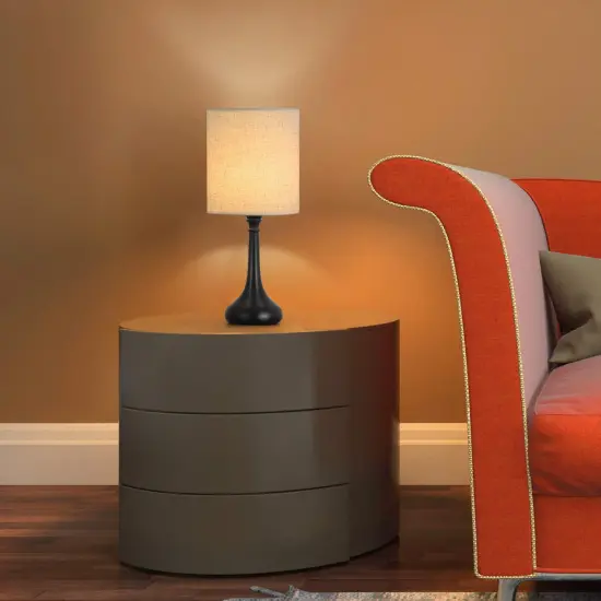 Set of 2 Modern Black Table Lamps &ndash; Compact Nightstand Lamps with Fabric Shade for Bedroom, Office, and Living Room {5}
