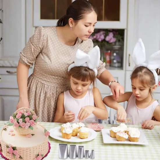 Basketweave Piping Tip Set, Stainless Steel Half Row Braided Flower Mouth Nozzles {3}