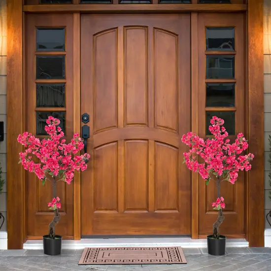 2 Pack 41 Inch Artificial Plum Blossom Tree Fake Floral Plant with 92 Flowers-Red {3}