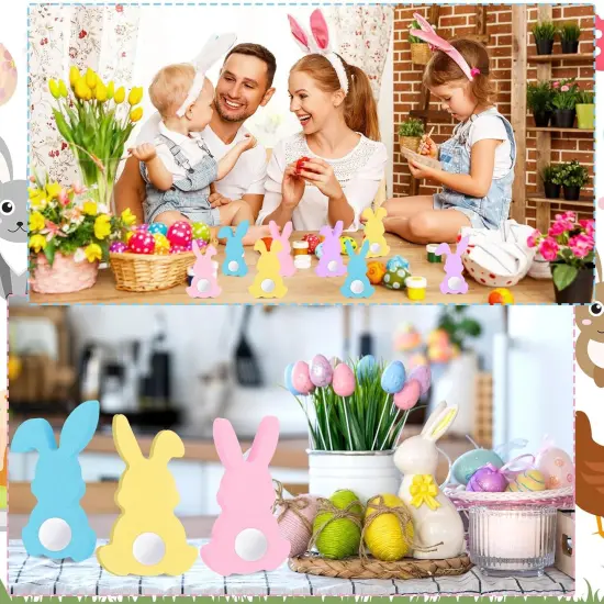 22 Pcs Easter Wooden Bunny Cutouts for Crafts, Unfinished Easter Wood Cutouts Bunny Table Sign {4}