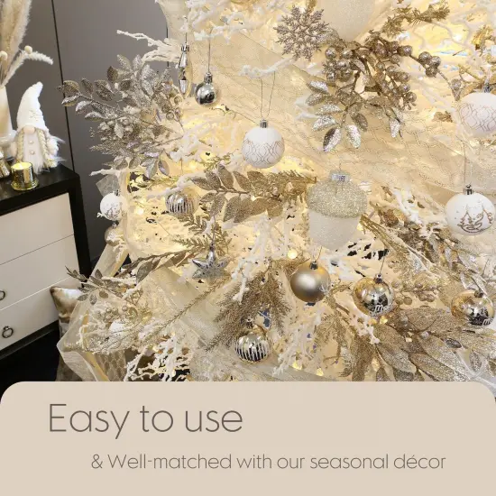 6-Inch-Wide Sheer Glitter Yarn Ribbon, Decorative Mesh Ribbon for Christmas Trees, Wreaths, Garlands, Art Crafts, Bouquets, Seasonal Decorations (3-Pack, 10-Yard/Pack, Champagne) {3}