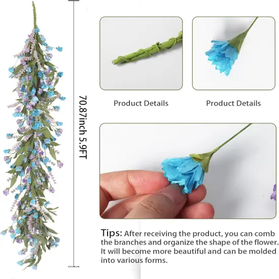 Spring Flower Garland 5.4FT Artificial Hanging Greenery Fake Garlands for Farmhouse Table Door Window Party Wedding Arch All Year Round Summer Decor (Blue Purple) {2}