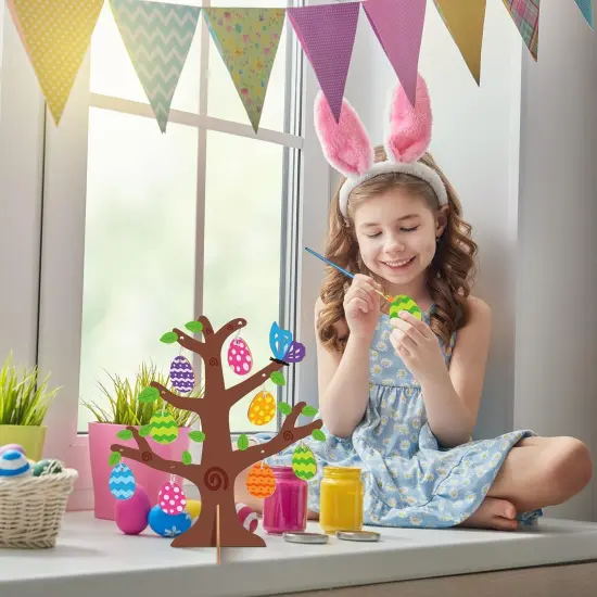 24 Pack 3D Wooden Easter Egg Tree Craft Kit for Kids Make You Own Easter Egg Tree DIY Wooden {4}