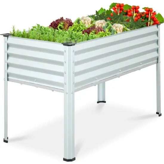 Best Choice Products 48x24x30in Elevated Galvanized Metal Garden Bed w/ Corner Protectors Silver {1}