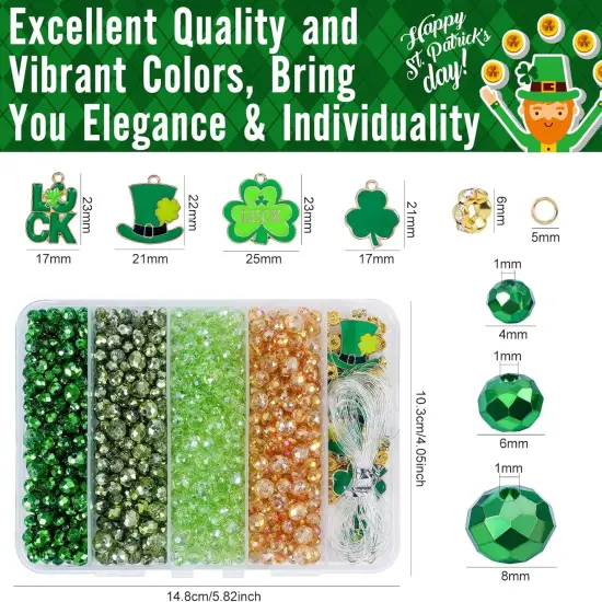 St Patricks Day Crystal Beads for Bracelets Making Kit, Glass Crystal Beads for Jewelry Making Kit with Charms, Beads & Bead Assortments for St Patricks Day Crafts Decorations Accessories {4}
