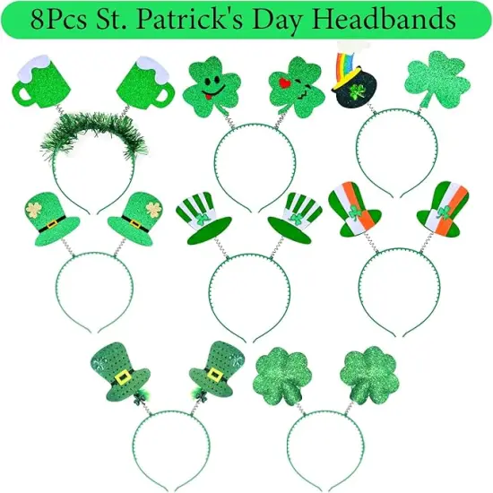 180 PCS ST Patricks Day Accessories Party Favors Supplies Decorations with Shamrock Headband Necklace Sunglasses Bracelet Tattoo Stickers {2}