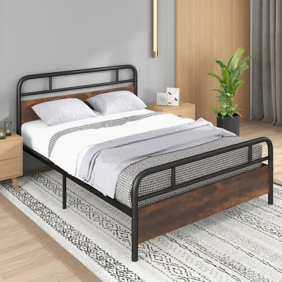 Industrial Metal Bed Frame with Headboard &ndash; Twin/Full/Queen Size, Sturdy Construction and Easy Assembly {2}