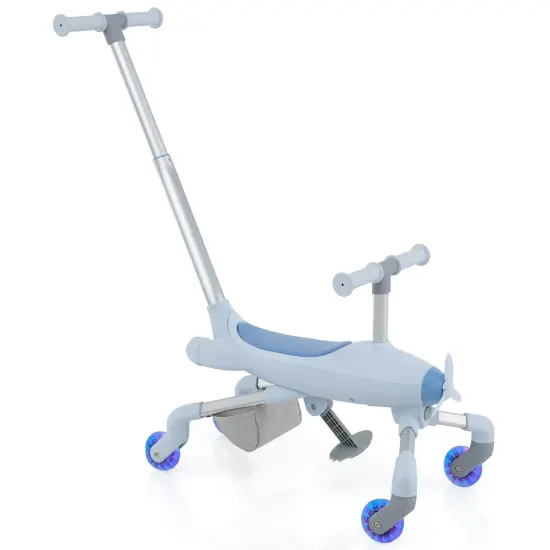 Plastic 2-in-1 Kids Ride-On Push Car with LED Lighted Wheels and Storage Compartment Navy {1}