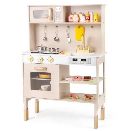 Height Adjustable Play Kitchen with Microwave, Lights, and Sounds {1}