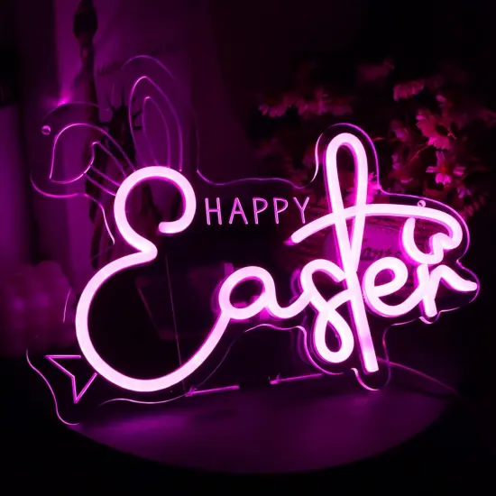 Happy Easter Neon Sign Easter Bunny Neon Light Sign Dimmable LED Signs for Wall Easter Light Up Sign Decoration Easter Rabbit Bunny Neon Wall Sign Decor Gift {3}