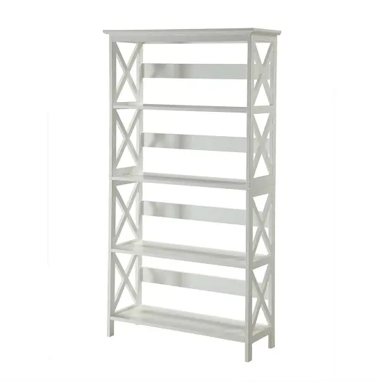Modern 5-Tier Bookcase with Large Shelves and Glossy Finish Ideal for Office or Living Room White {2}