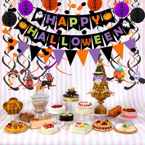Happy Halloween Banner Paper Triangle Flag Bunting Circle Confetti Dots {4}