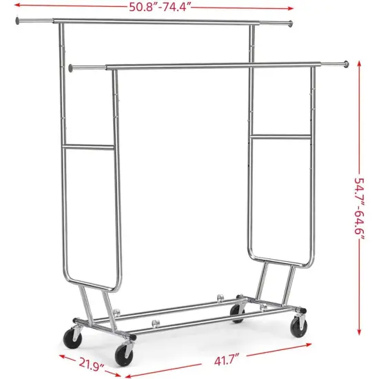 Heavy Duty Double Bar Clothes Hanging Garment Rack on Lockable Wheels {2}