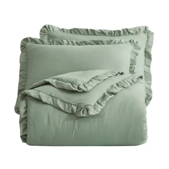 Stone Washed Ruffled Edge Microfiber Comforter Set {1}
