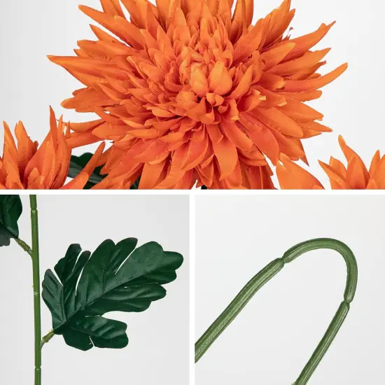 25.6" Long - 6Pcs Orange Artificial Mums Flowers Large Chrysanthemum {3}