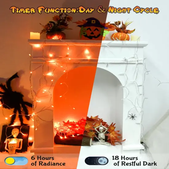 Orange Halloween String Lights Battery Operated With Timer - 9.8Ft, 30LED {2}