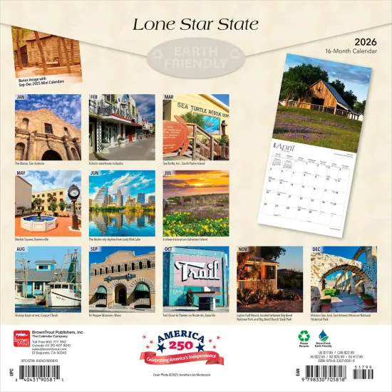 Lone Star State | Texas Places | 2026 12 x 24 Inch (Hanging) Monthly Square Wall Calendar | Plastic-Free {2}