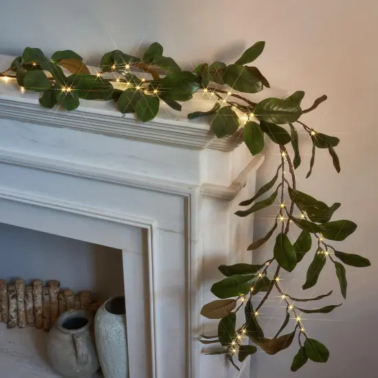 Lighted Magnolia Garland Timer 6FT 80 LED {5}