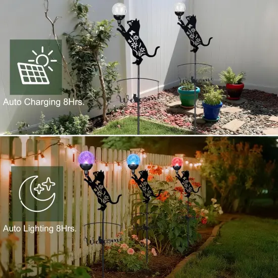 Cat Solar Lights Outdoor Garden,40&rdquo; Silhouette Black Cat {3}